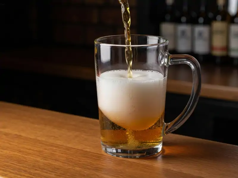 A pint glass of pale lager