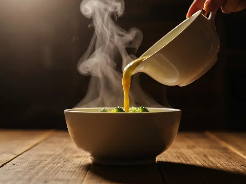A bowl of Panera Bread's Broccoli Cheddar Soup