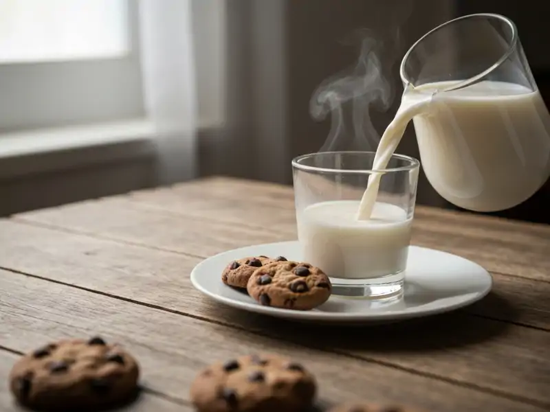 Two small chocolate chip cookies on a white plate