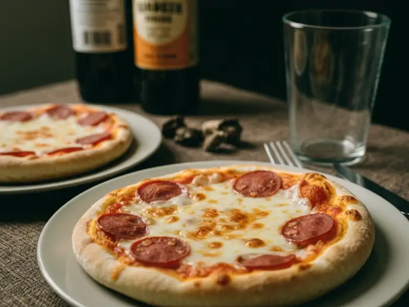 A small personal-sized frozen pizza, baked and on a plate