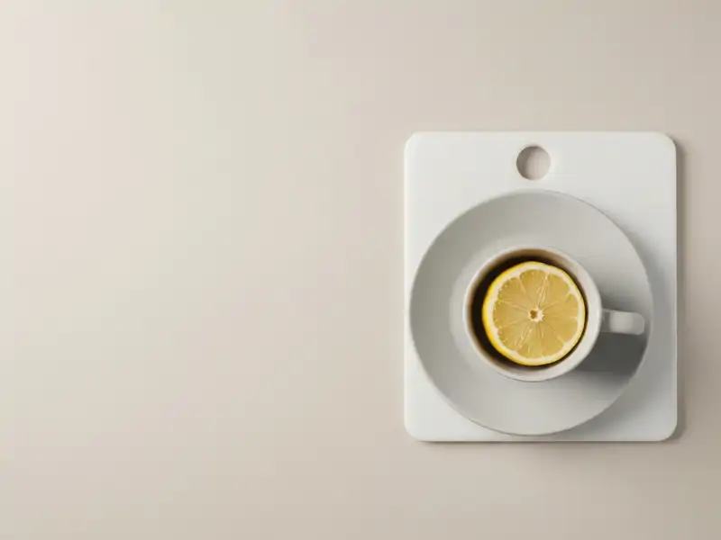 A single fresh lemon sliced on a white cutting board