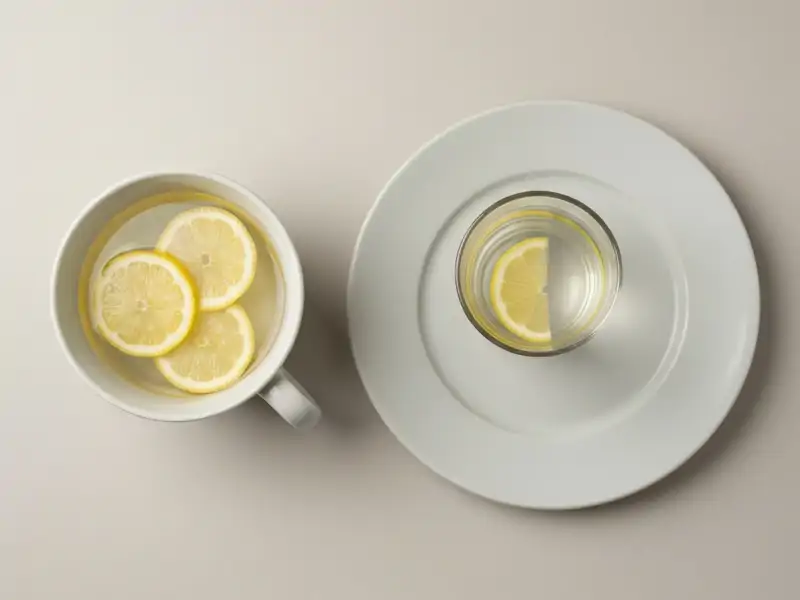 A glass of water with lemon slices
