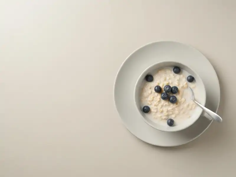 A bowl of plain oatmeal with berries