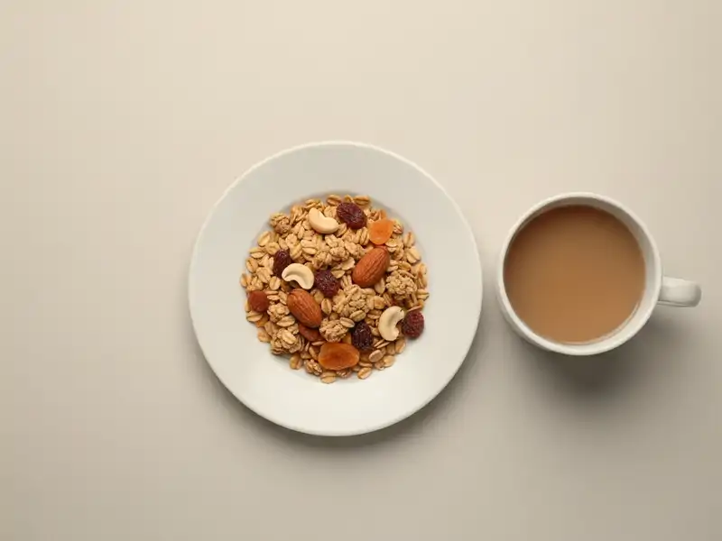A handful of granola with nuts and dried fruit