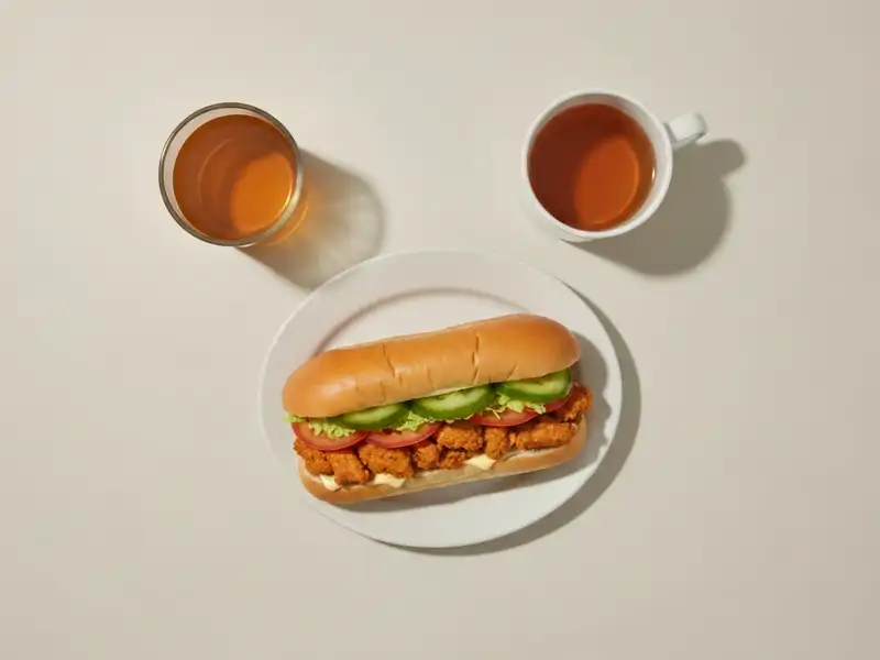 A Subway 6-inch Oven-Roasted Chicken sandwich on white bread