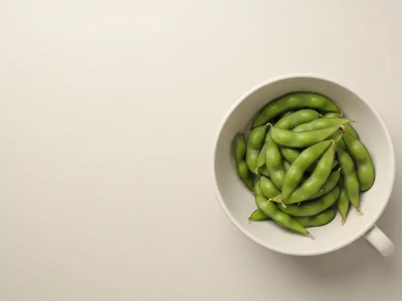 A small bowl of steamed edamame